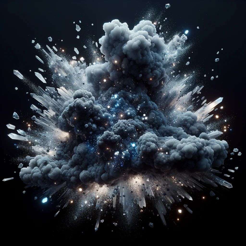 a representation of anxiety, covered in exploding crystals